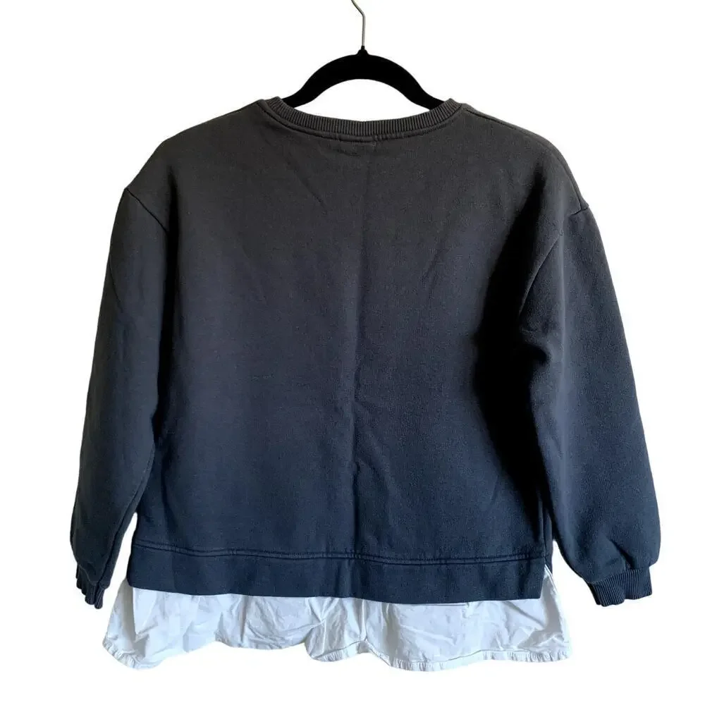 Zara Sequined Girl Graphic Peplum Crewneck Cotton Sweatshirt Size 13-14